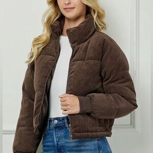 Ci sono, Quilted Corduroy Puffer Jacket, Chocolate Brown (restocked)